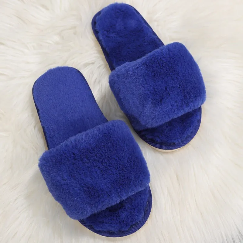 Plush Slippers for Women in Autumn and Winter New Indoor Lazy One Word Plush Slippers with Flat Bottom Cotton Slippers for Home Use