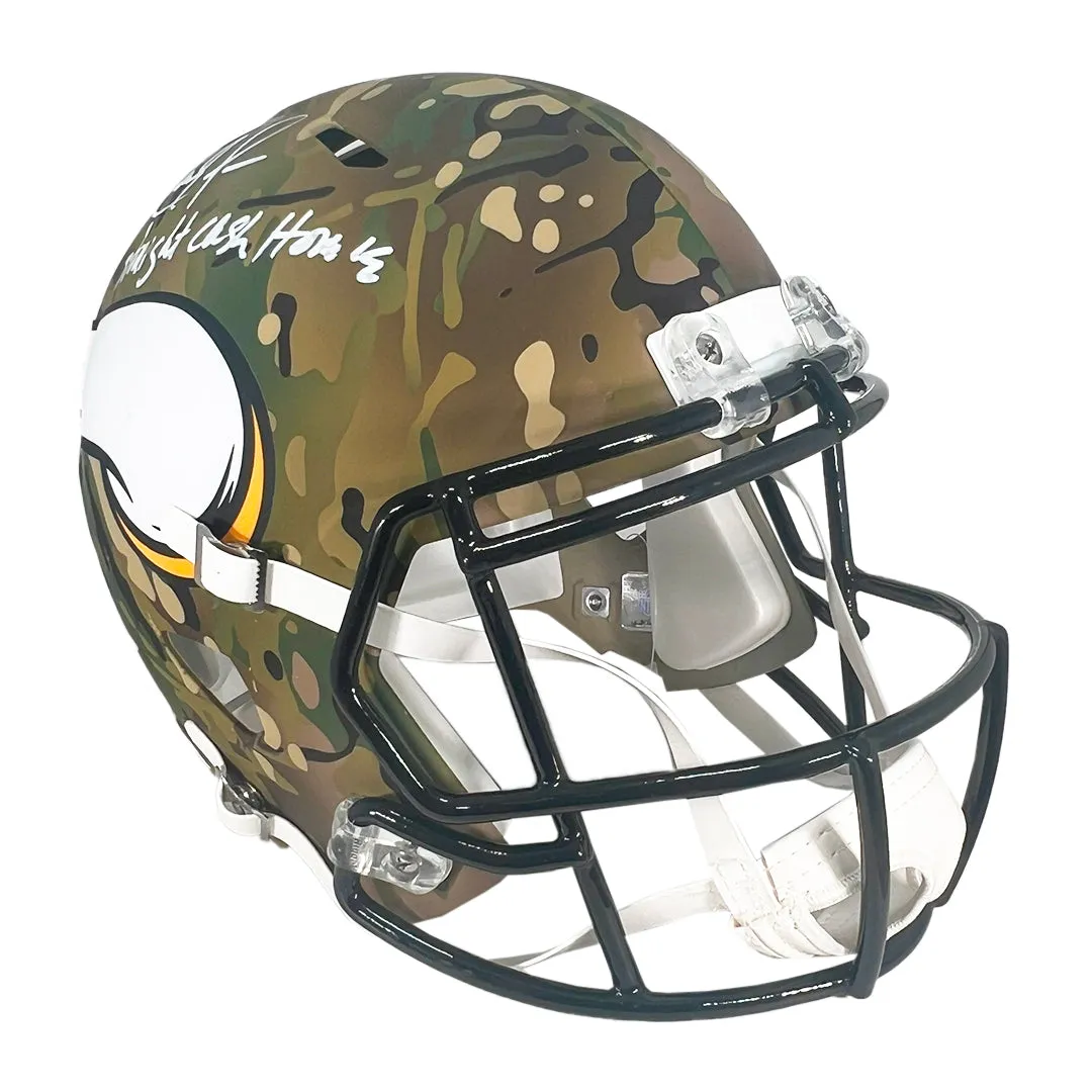 Randy Moss Signed Straight Cash Homie Inscription Minnesota Vikings Camo Speed Full-Size Replica Football Helmet (Beckett)