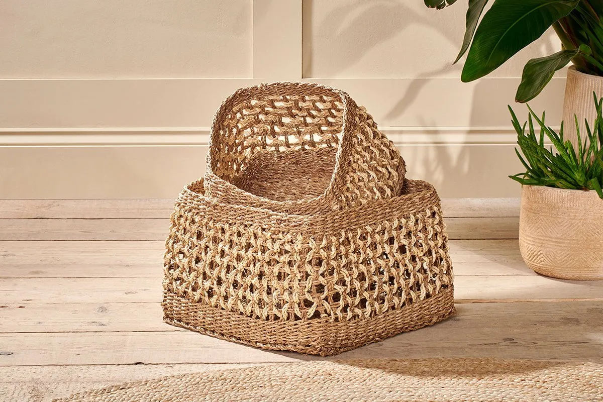 Shimla Square Seagrass And Palm Leaf Basket