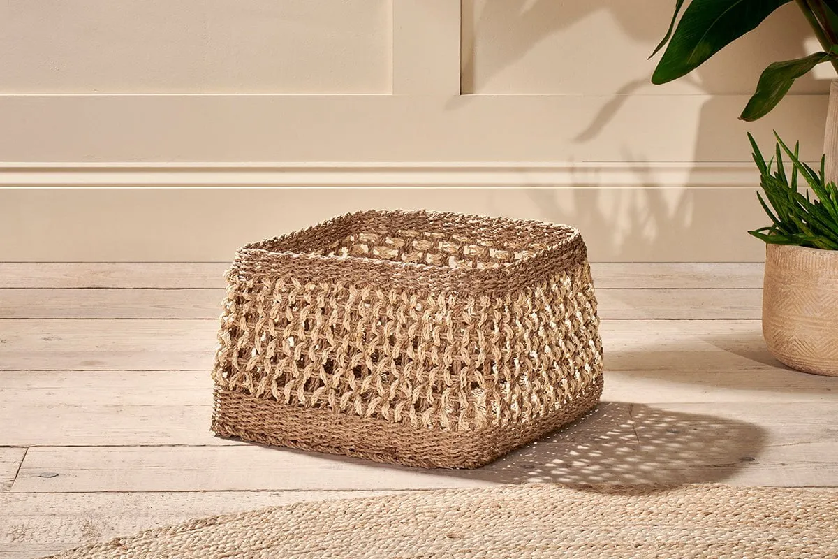 Shimla Square Seagrass And Palm Leaf Basket