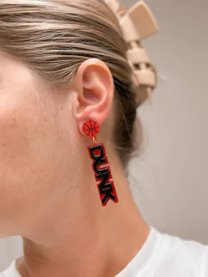 'Slam Dunk' Statement Dangle Earrings - Red & Black Glitter