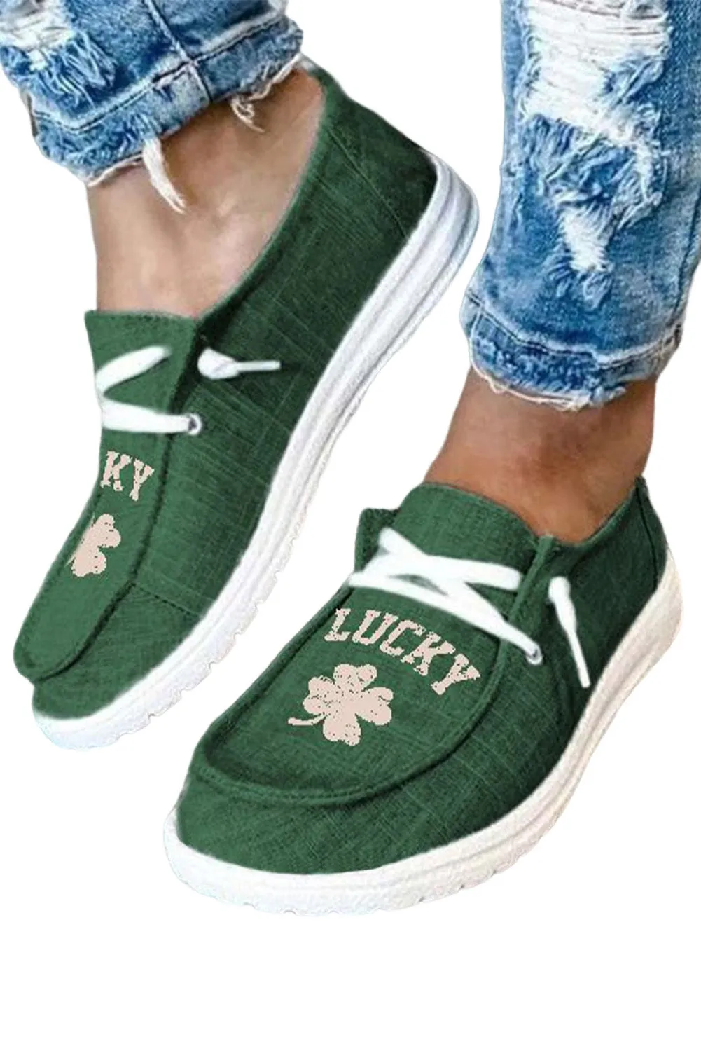 St Patricks Day Shoes for Women Lucky Clover Lace up Slip on Shoes