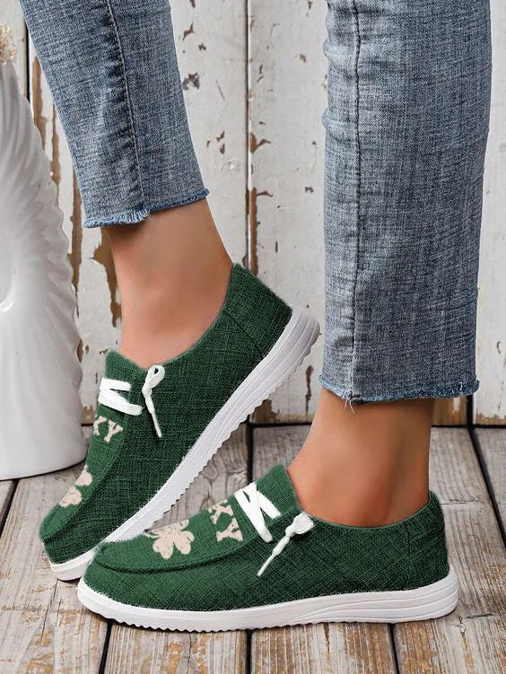 St Patricks Day Shoes for Women Lucky Clover Lace up Slip on Shoes