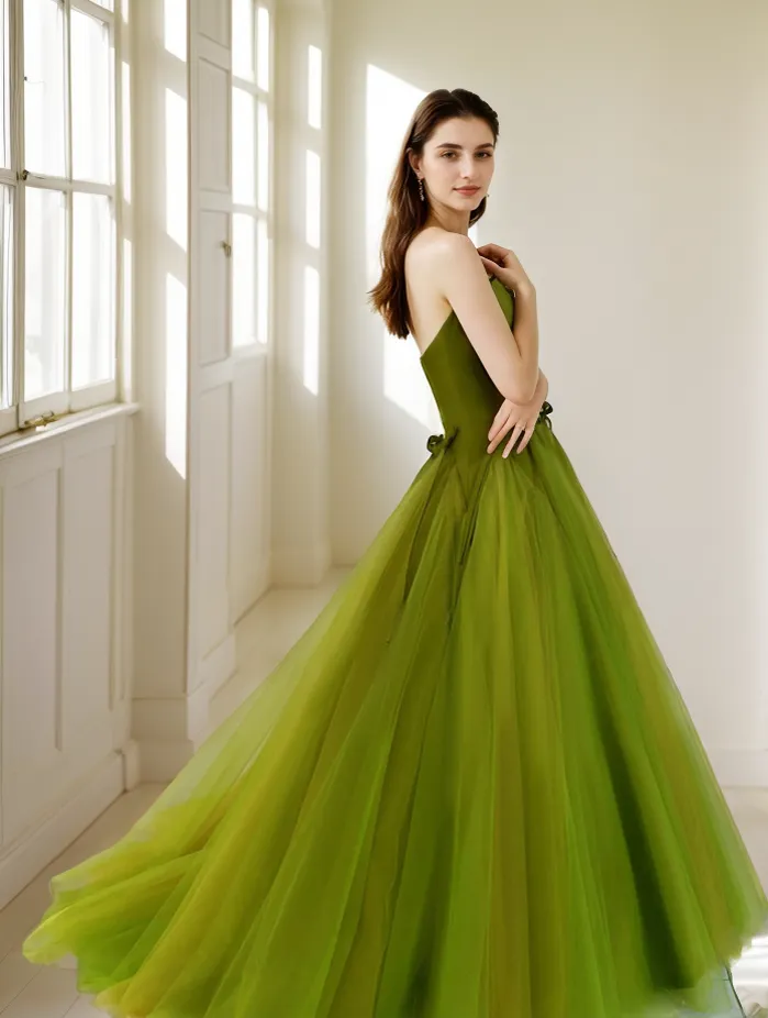 Strapless satin upper bodice tulle skirt princess ballgown prom dress