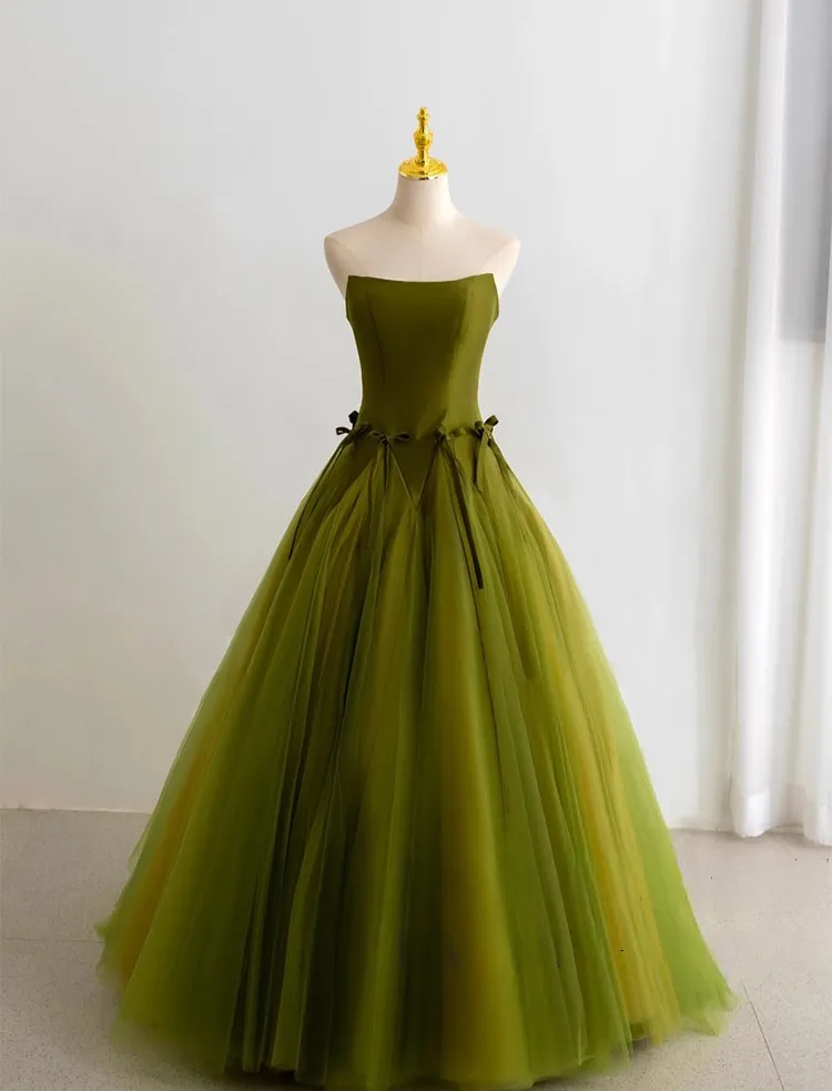 Strapless satin upper bodice tulle skirt princess ballgown prom dress