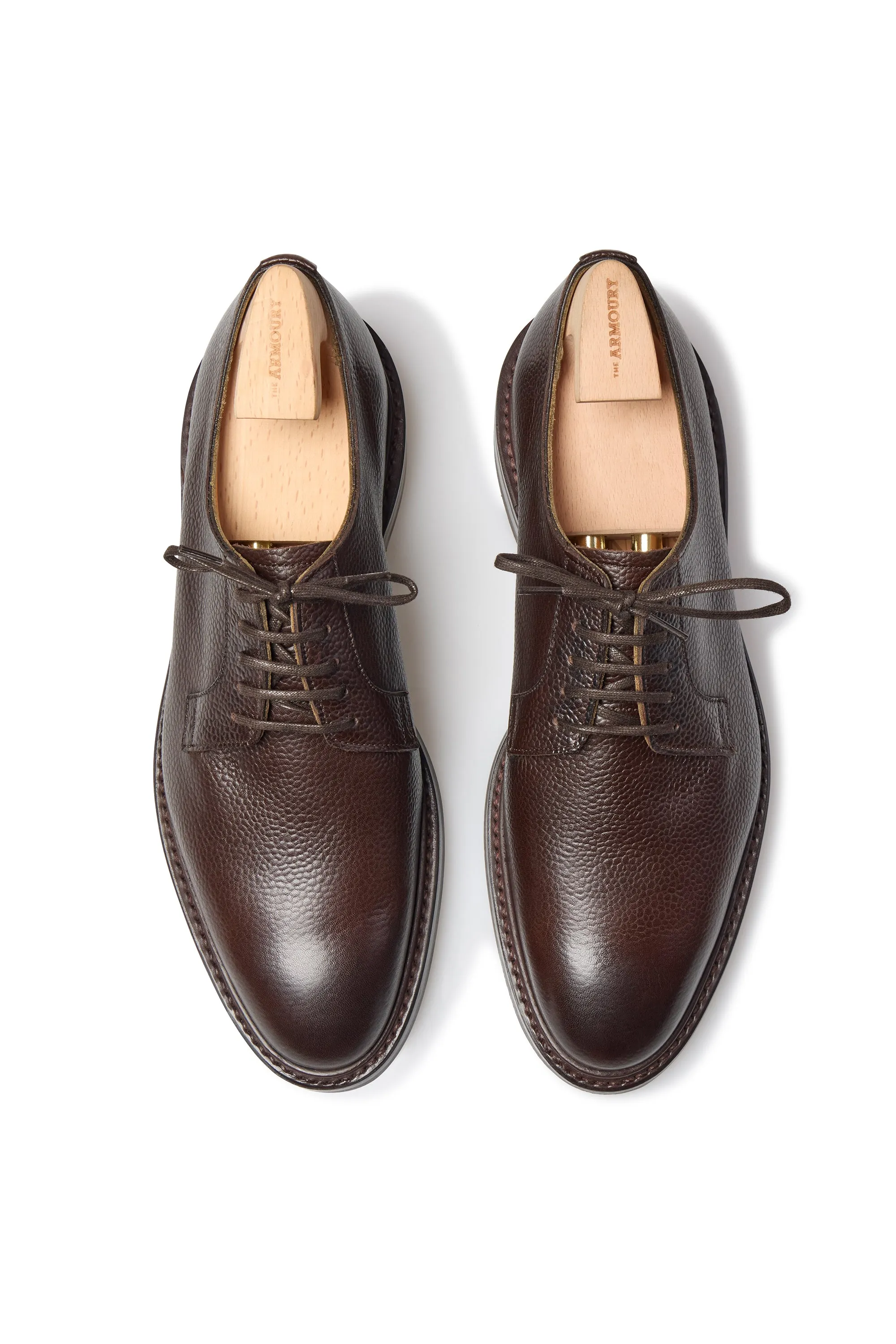 The Armoury FS5 Spenser Brown Grain Leather Plain Toe Butcher Rubber Sole Shoes *factory seconds*