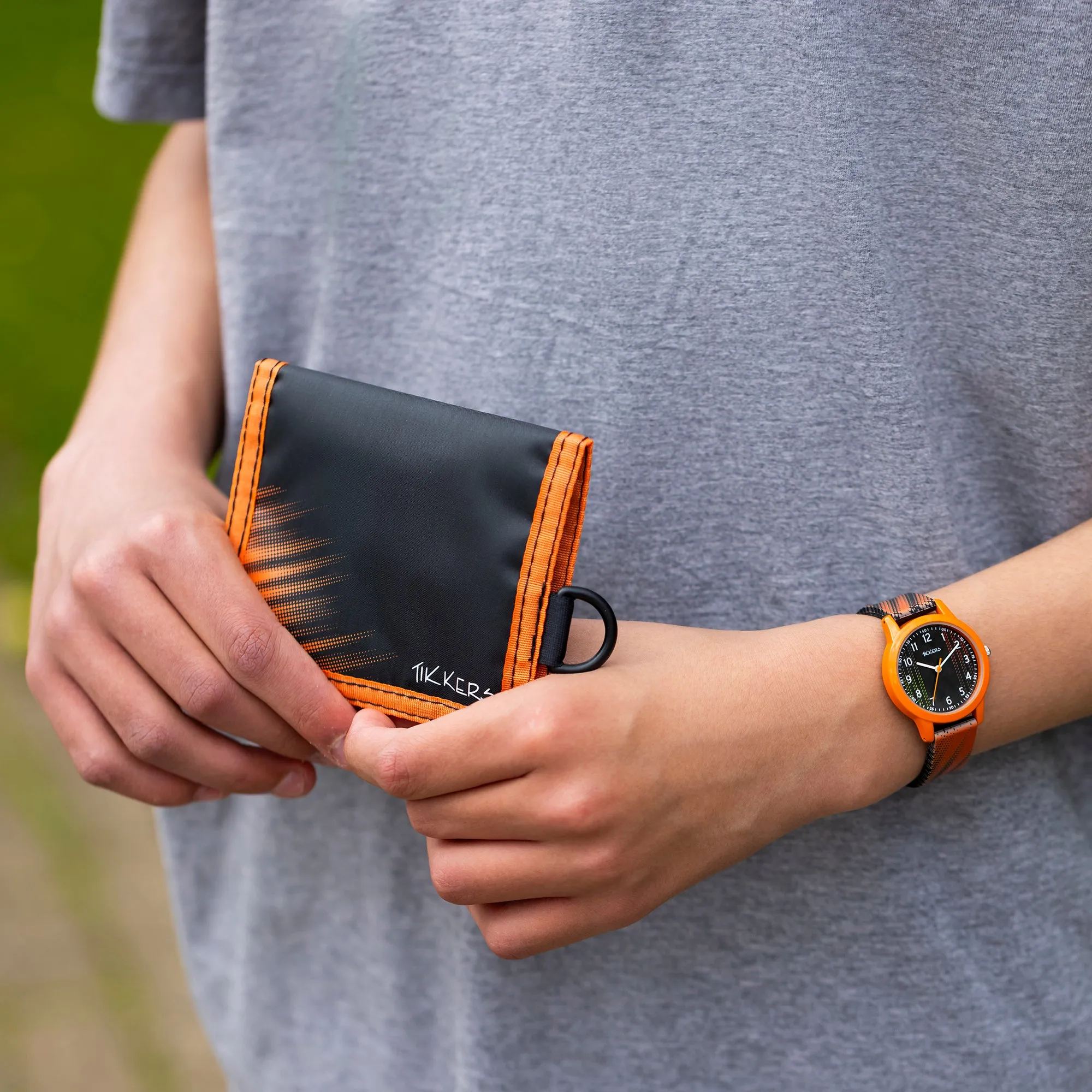 Tikkers Black & Orange Football Watch, Necklace and Wallet Gift Set