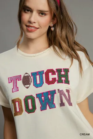 Touchdown no-lining sequins patch french terry round neck top