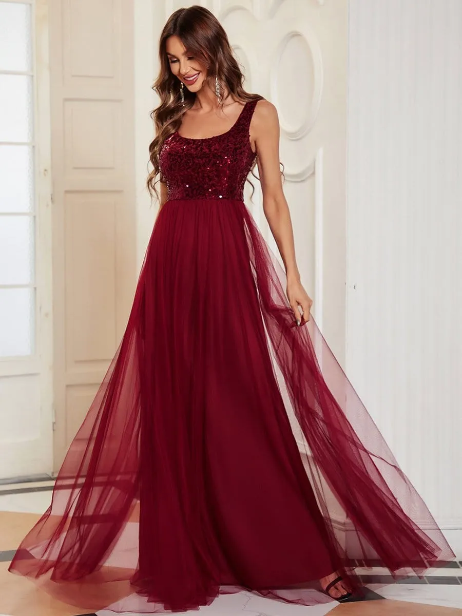 Tulle Sequin Sleeveless A-Line Bridesmaid Dress