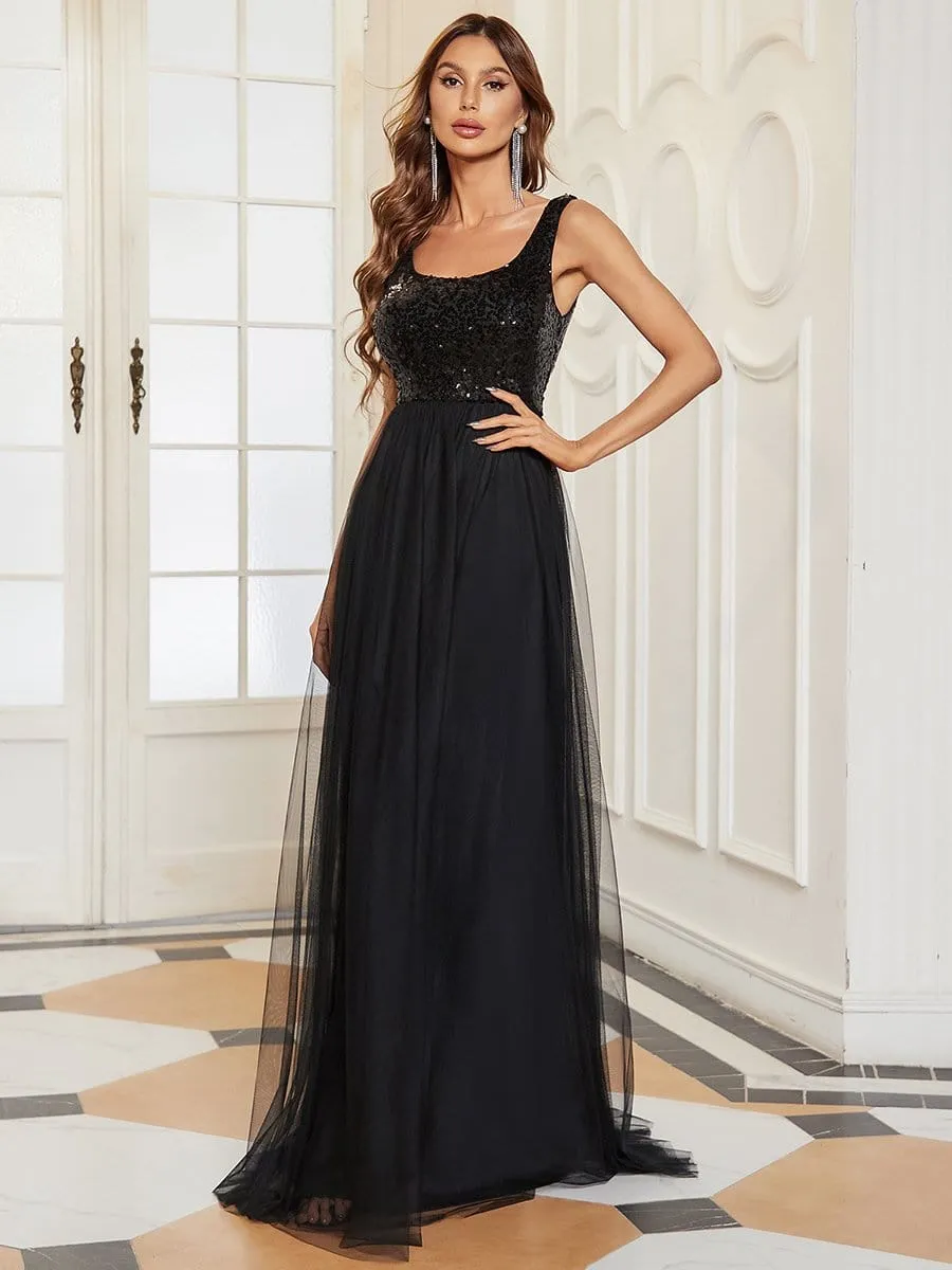 Tulle Sequin Sleeveless A-Line Bridesmaid Dress