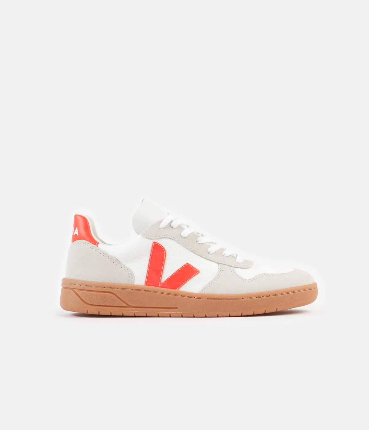 Veja Womens V-10 B-Mesh Shoes - White / Orange Fluoro / Natural