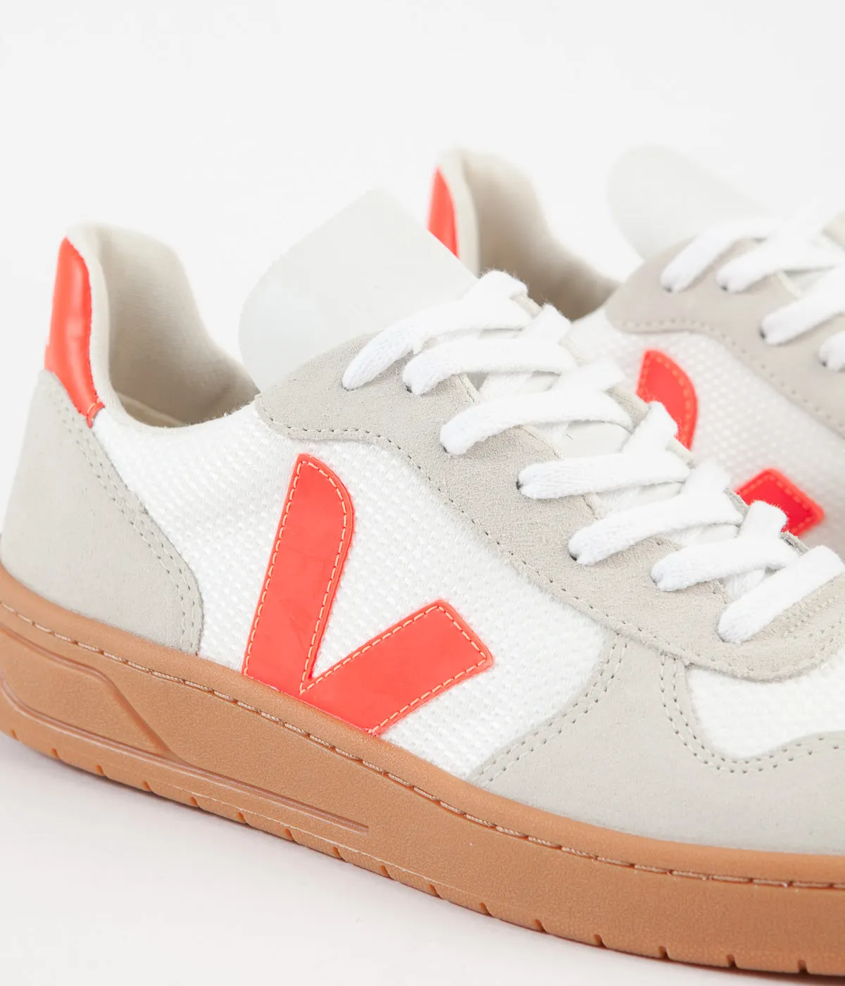 Veja Womens V-10 B-Mesh Shoes - White / Orange Fluoro / Natural