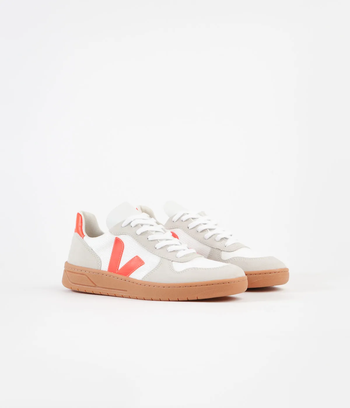 Veja Womens V-10 B-Mesh Shoes - White / Orange Fluoro / Natural