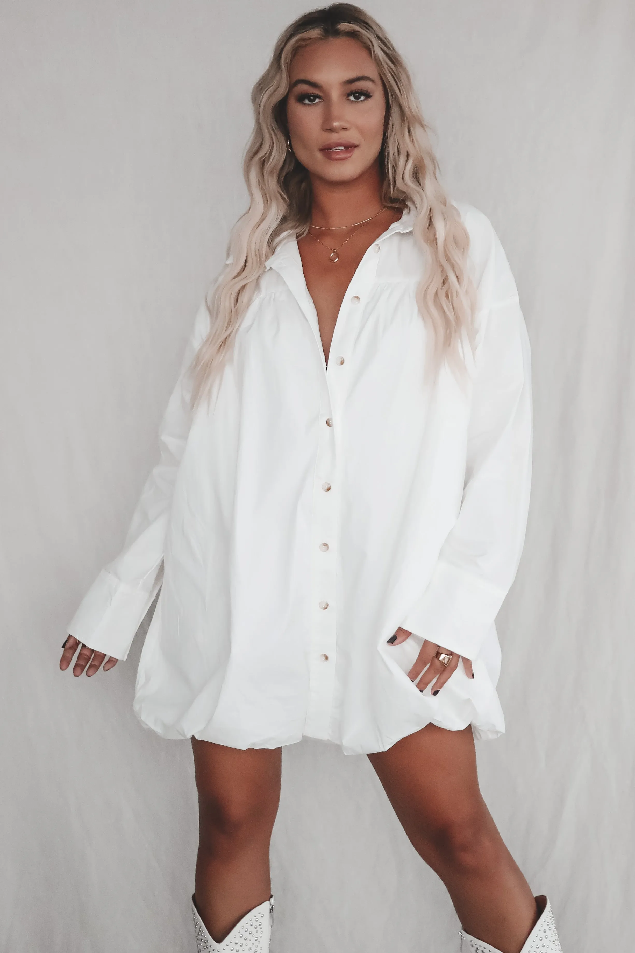 Wake Up And Brunch White Button Down Dress