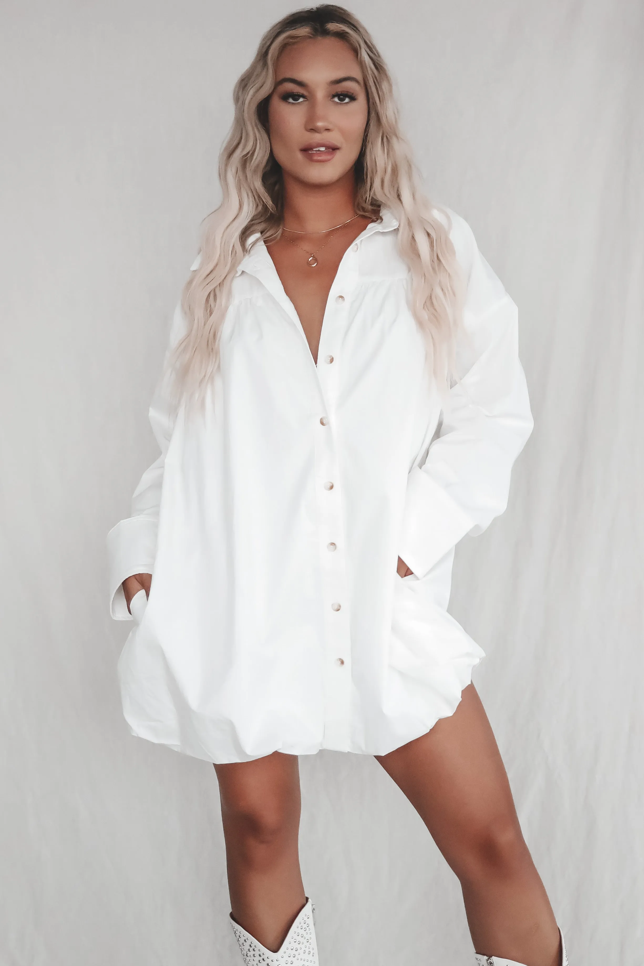 Wake Up And Brunch White Button Down Dress