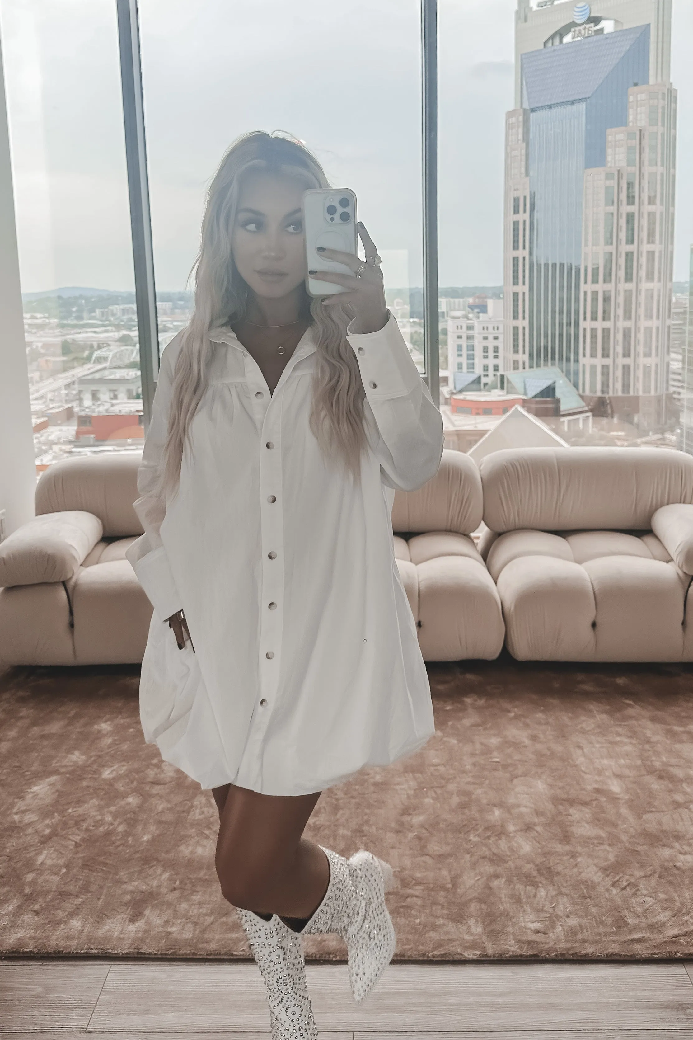 Wake Up And Brunch White Button Down Dress