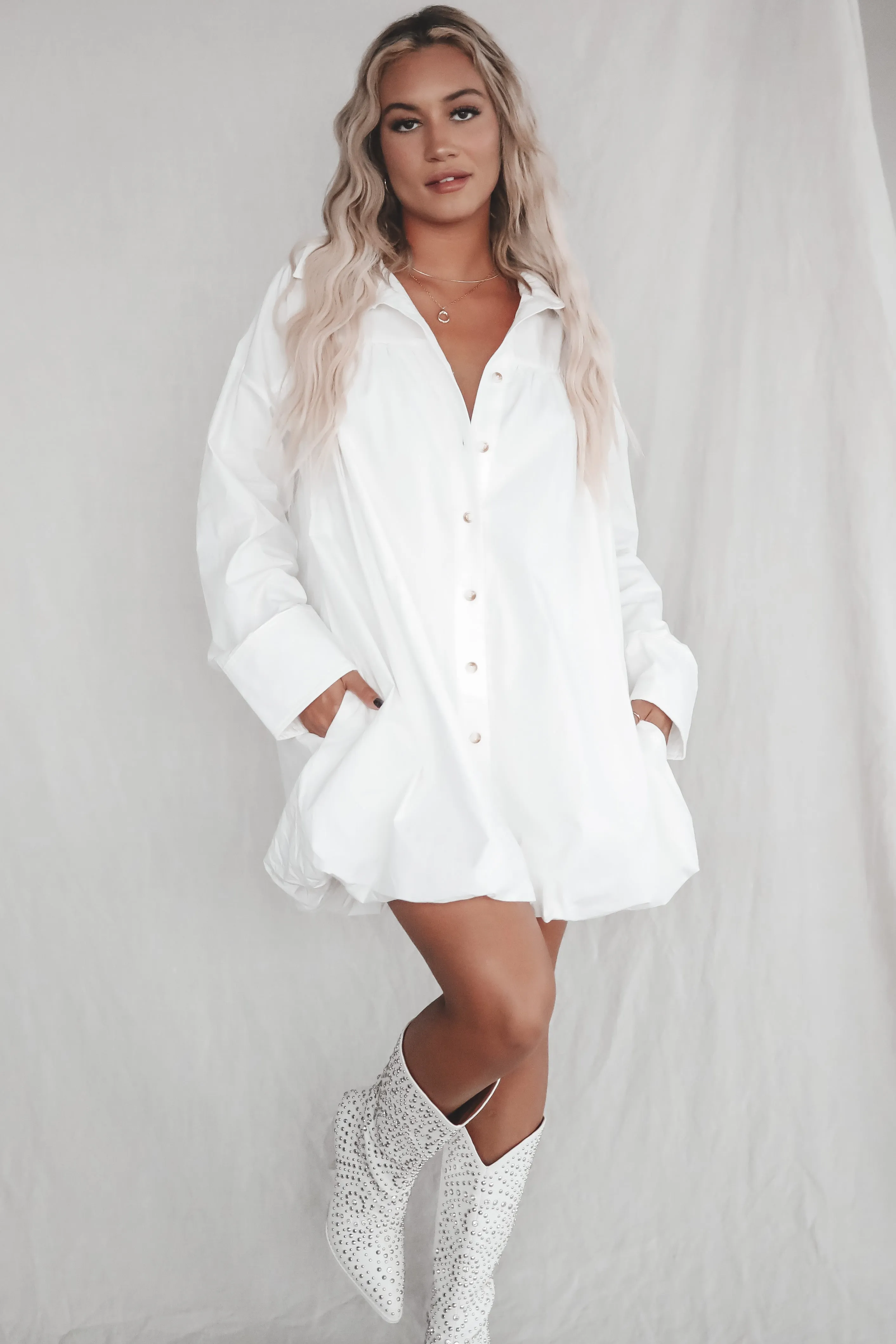 Wake Up And Brunch White Button Down Dress