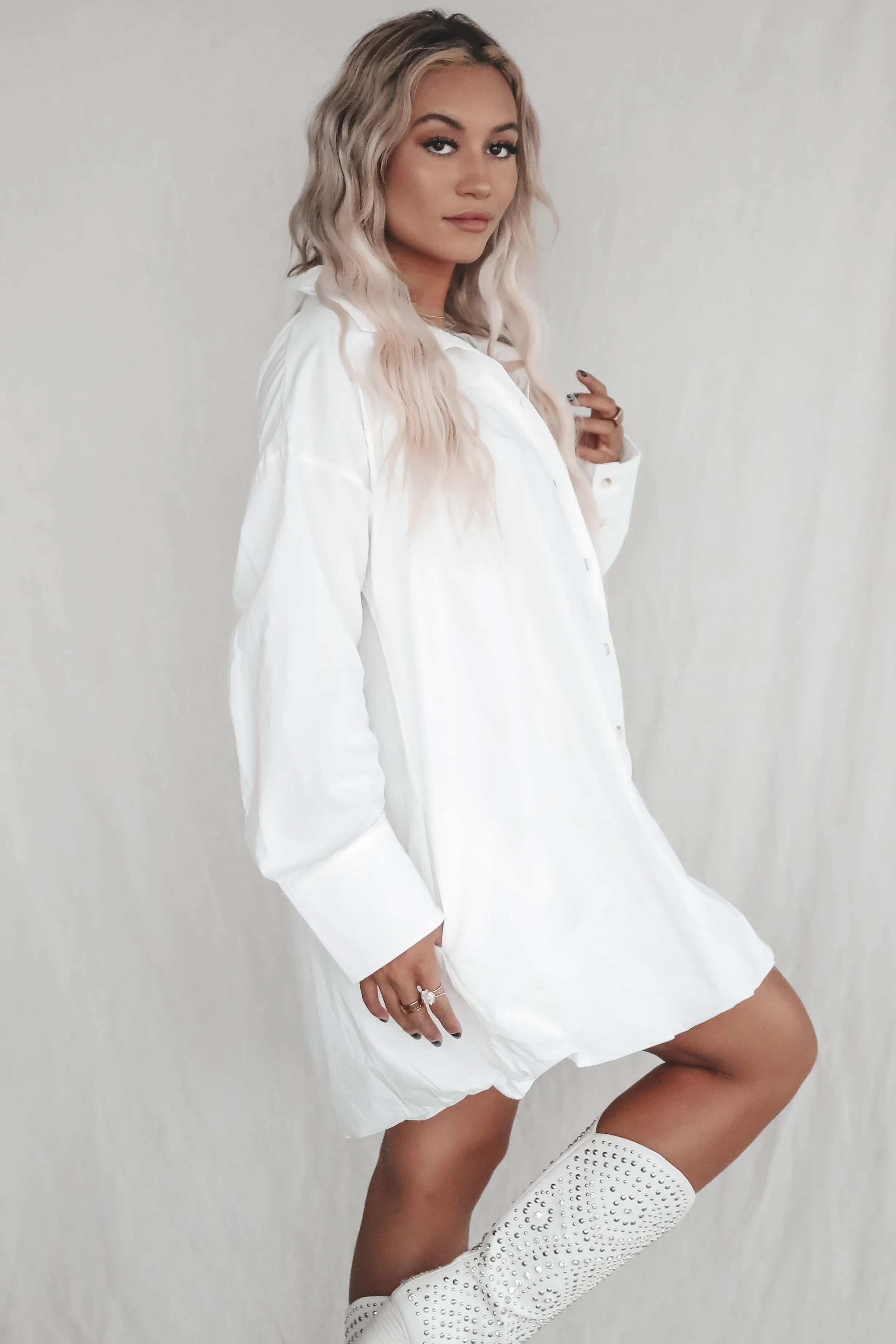 Wake Up And Brunch White Button Down Dress