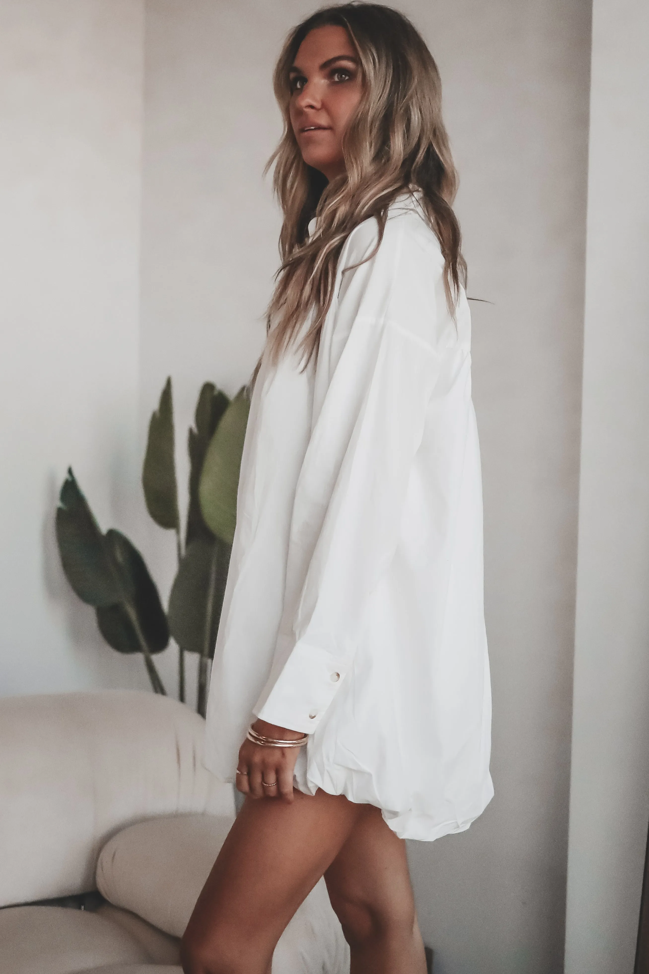 Wake Up And Brunch White Button Down Dress