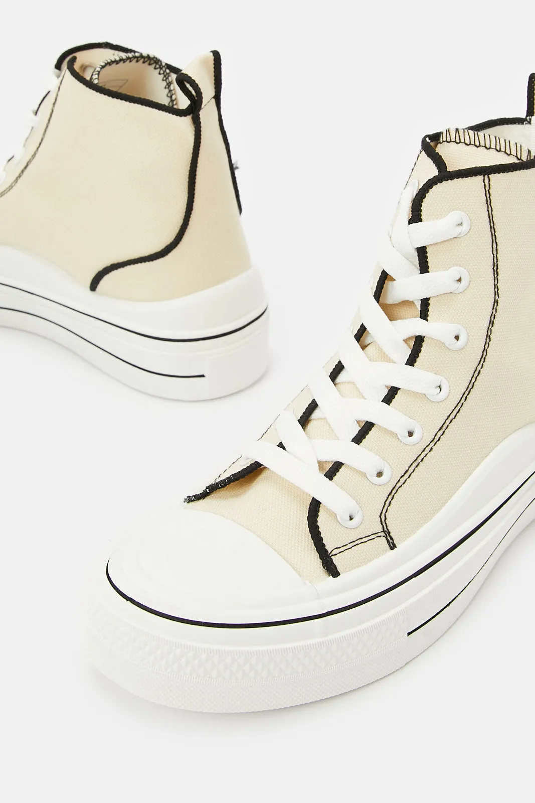 Women Beige Canvas High-top