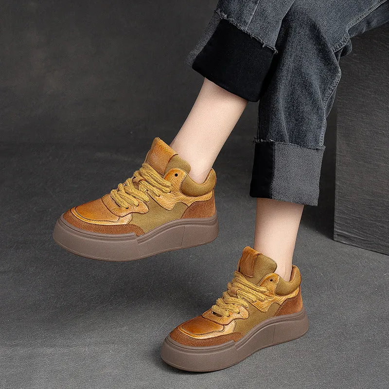 Women Retro Patchwork Thick Soled Casual Shoes