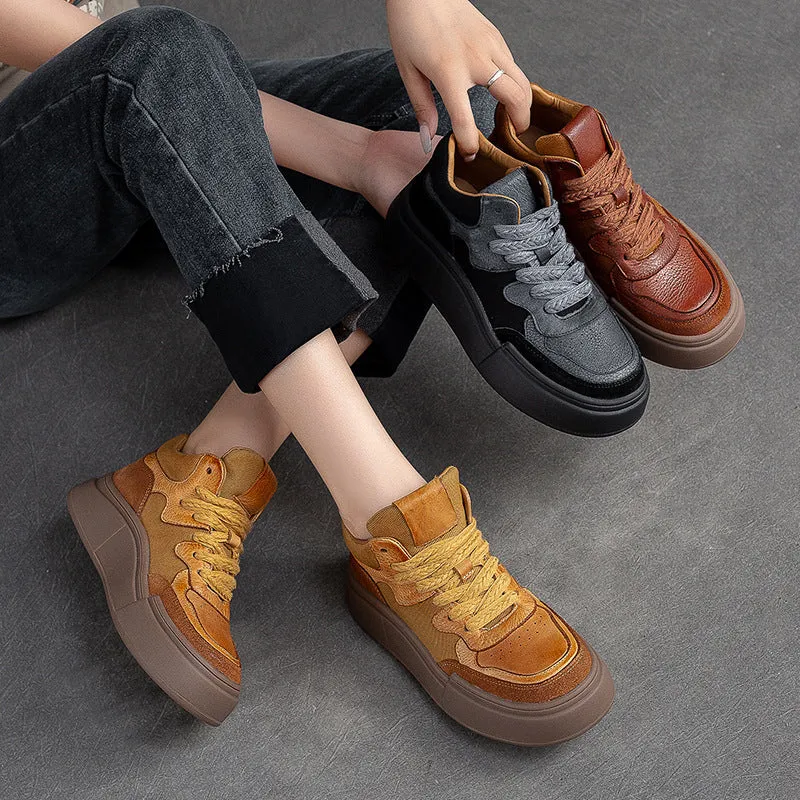 Women Retro Patchwork Thick Soled Casual Shoes