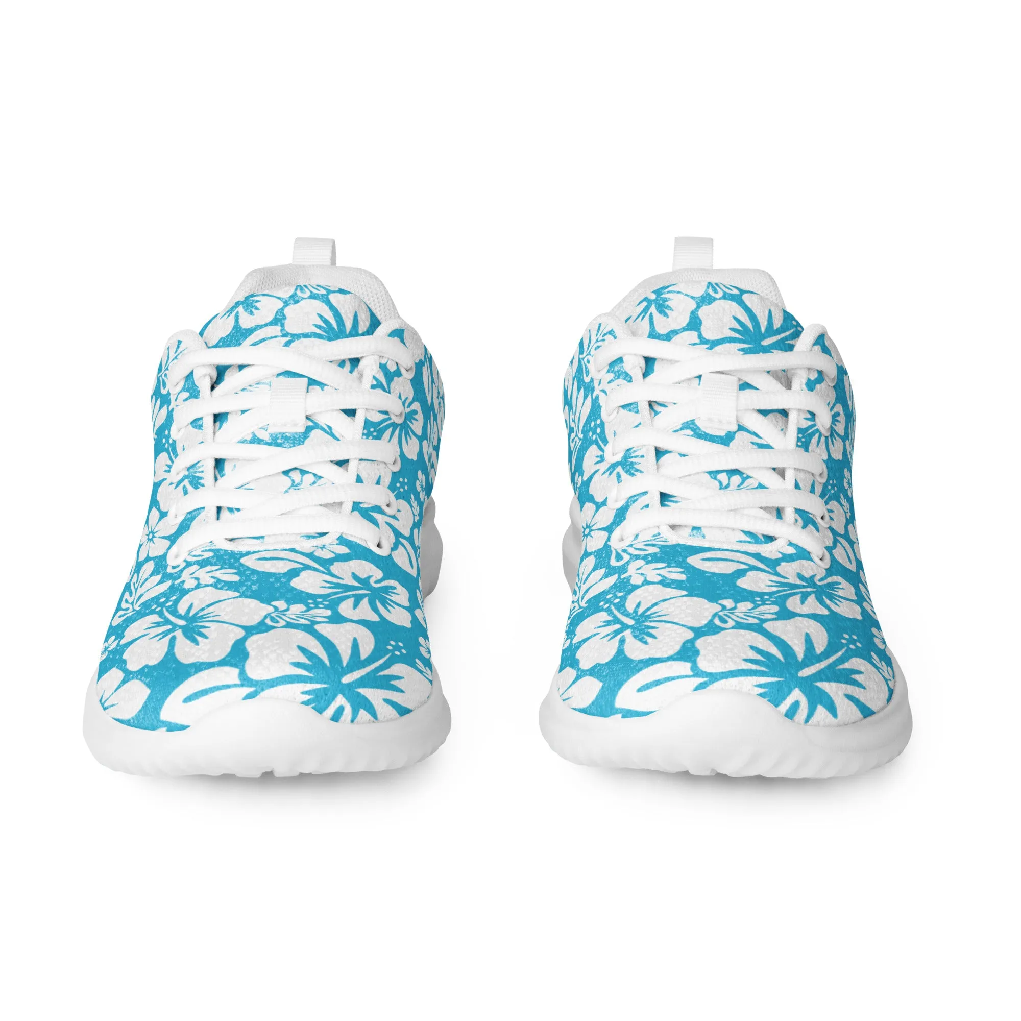 Women’s Aqua Blue and White Hawaiian Flowers Athletic Shoes