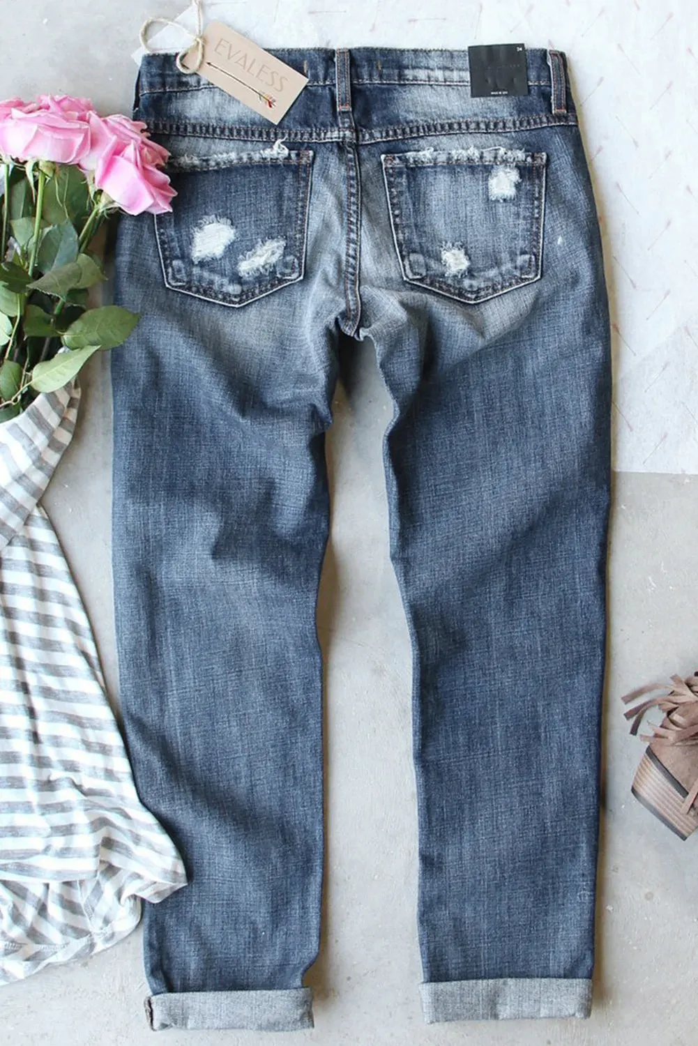 Women's Boyfriend Jeans Easter Rabbit Stretchy Ripped Distressed Denim Pants