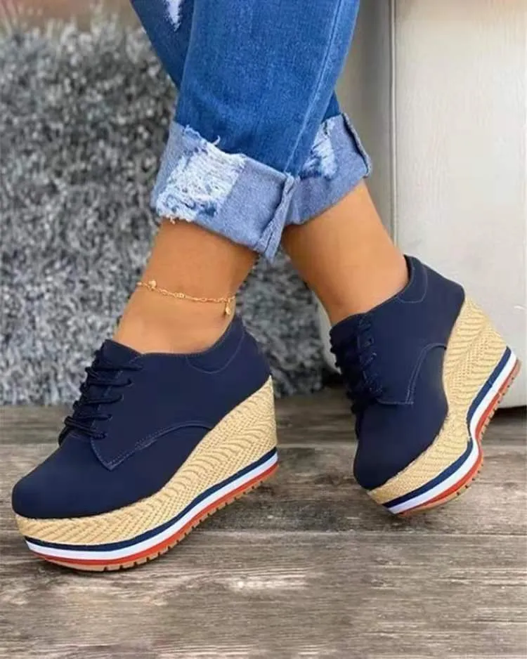 Women's Lace-up Wedge Braided Shoes