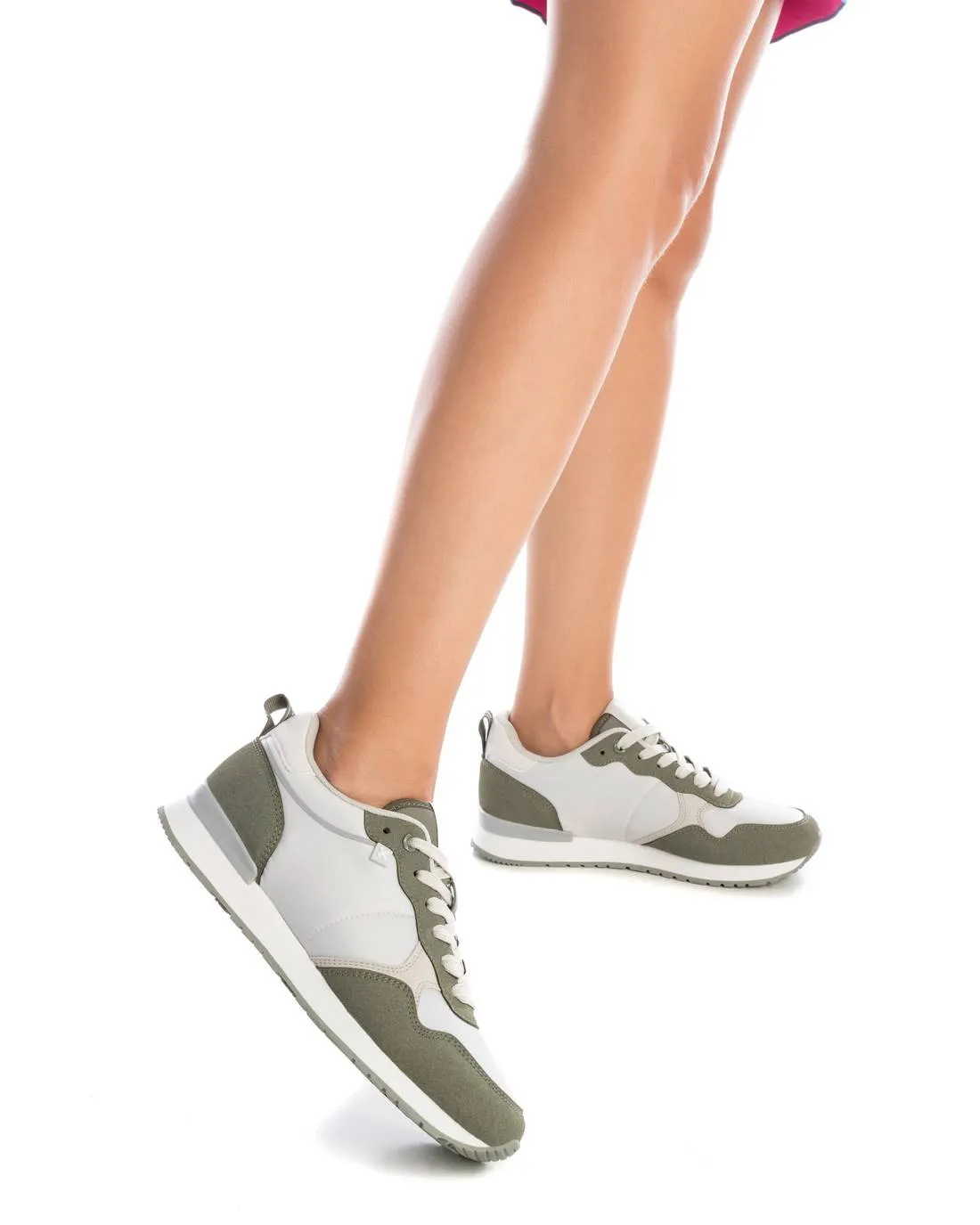 XTI Vegan Certified Runners with Cushioned Insole in White, Olive Green, and Soft Grey